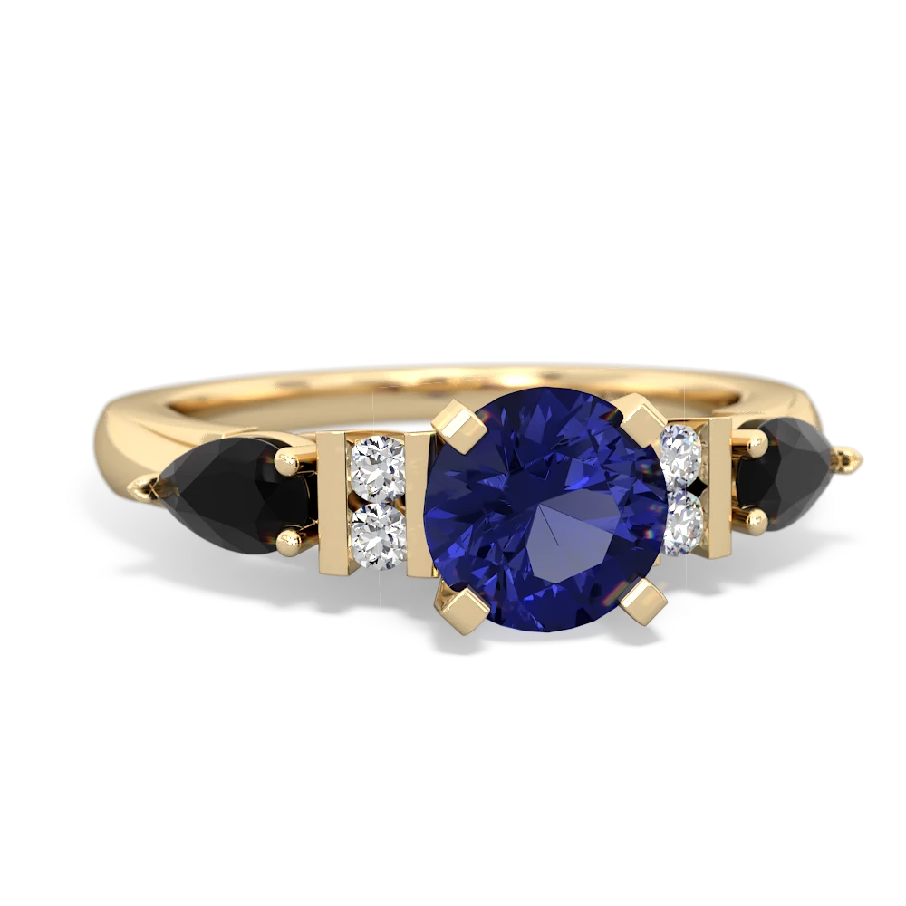 Lab Sapphire 6Mm Round Eternal Embrace Engagement 14K Yellow Gold ring R2005