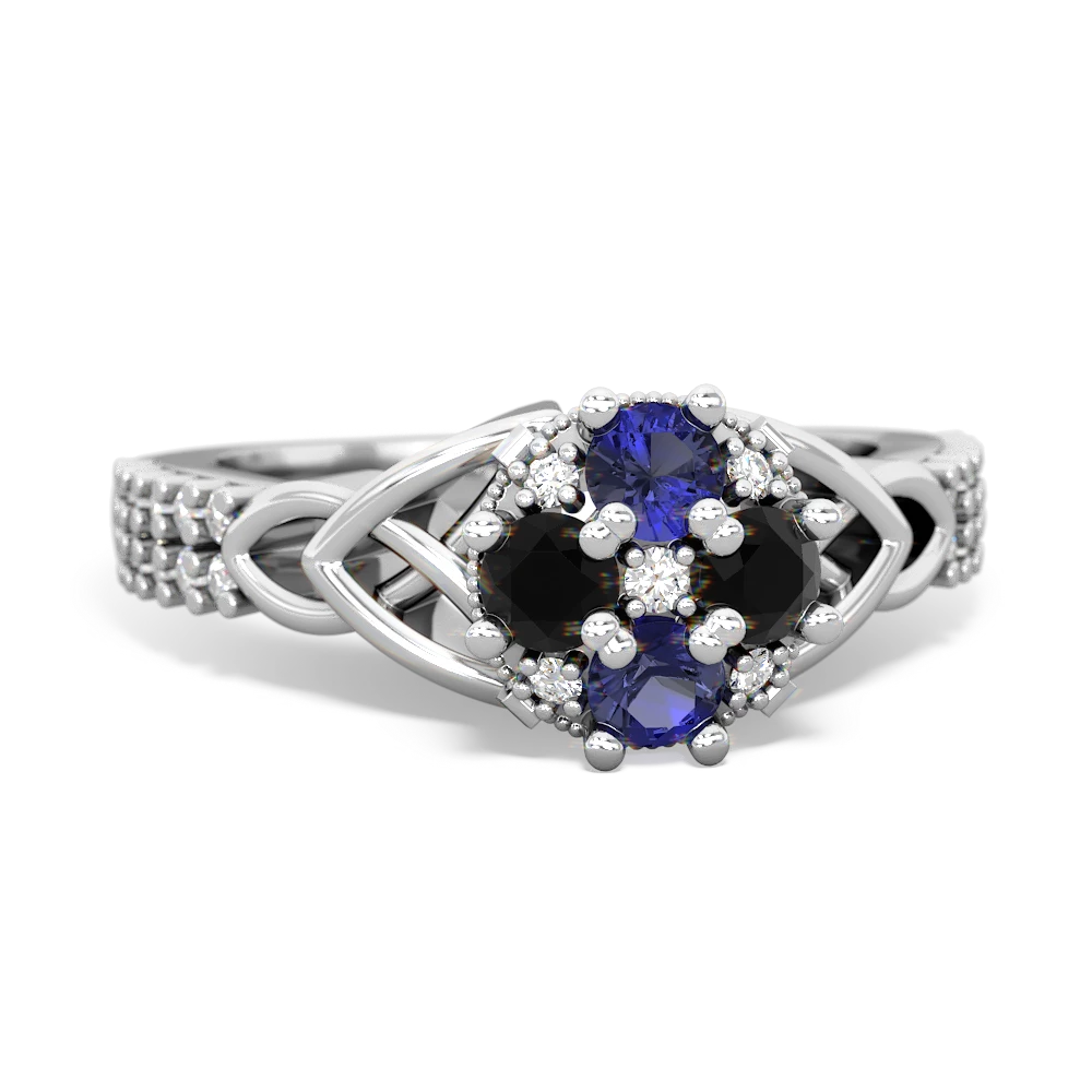 Lab Sapphire Celtic Knot Cluster Engagement 14K White Gold ring R26443RD