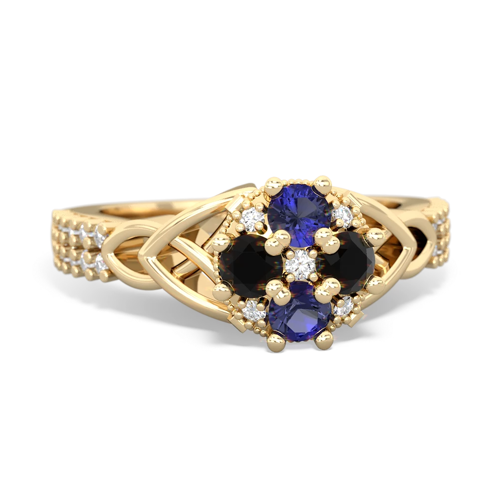 Lab Sapphire Celtic Knot Cluster Engagement 14K Yellow Gold ring R26443RD