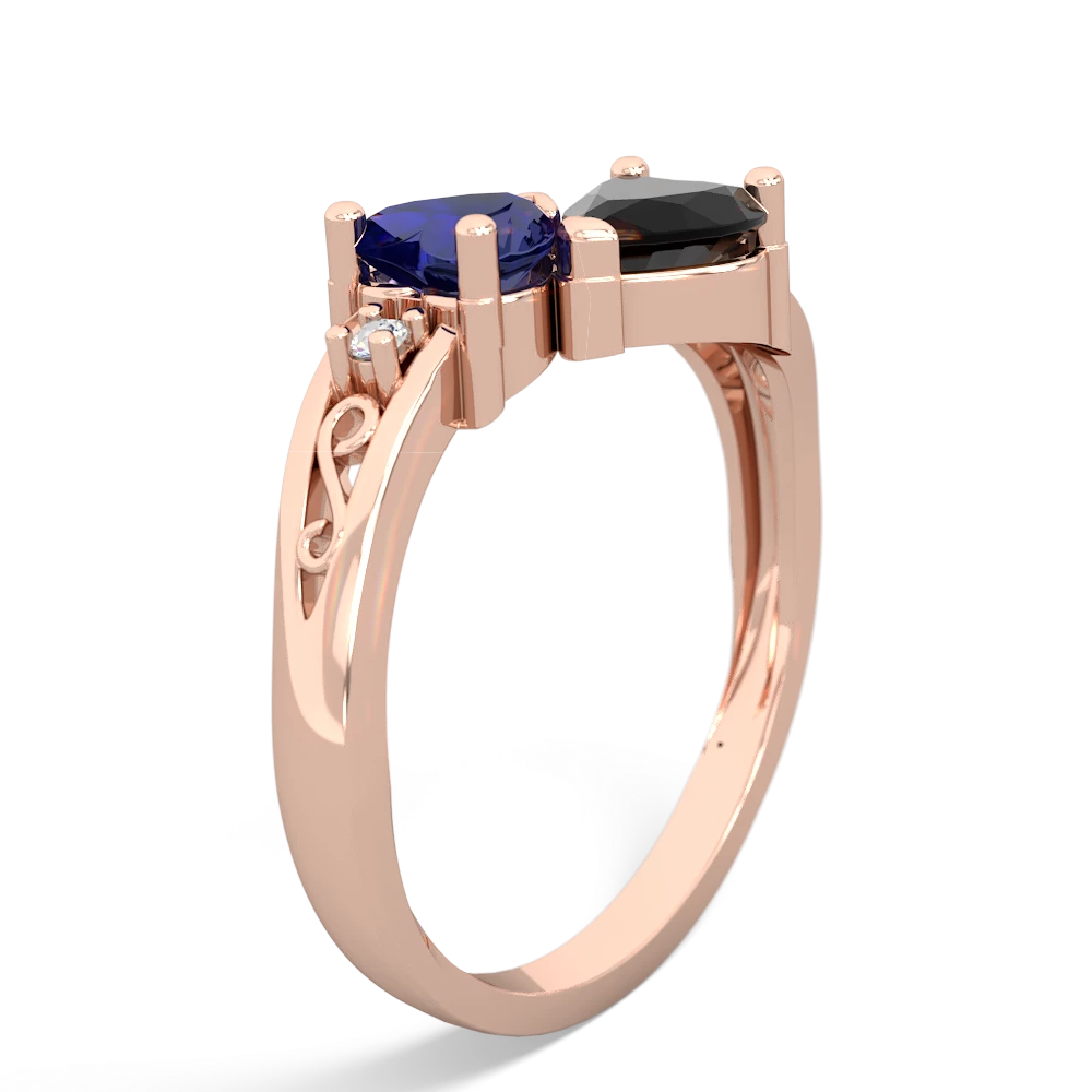 Lab Sapphire Snuggling Hearts 14K Rose Gold ring R2178