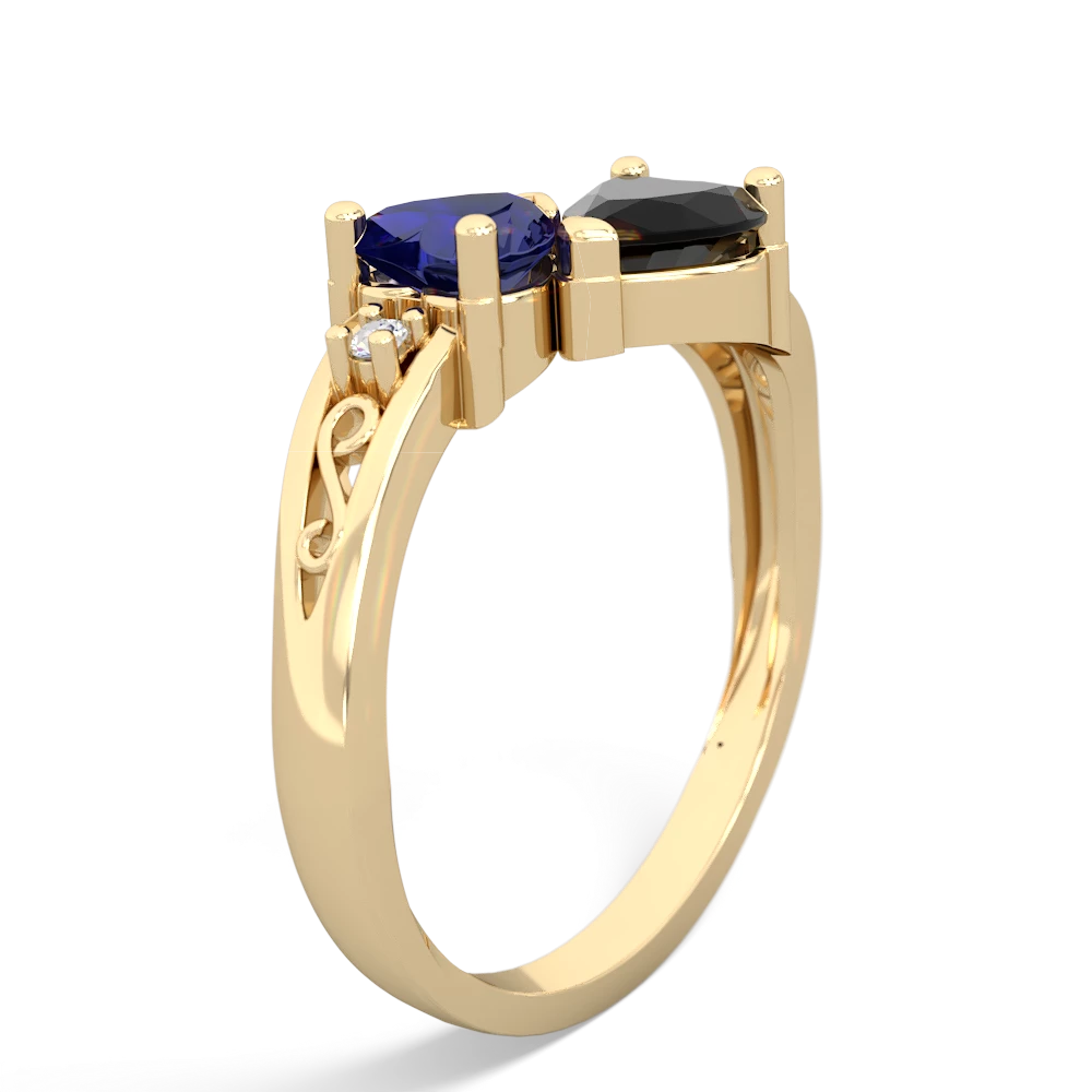 Lab Sapphire Snuggling Hearts 14K Yellow Gold ring R2178