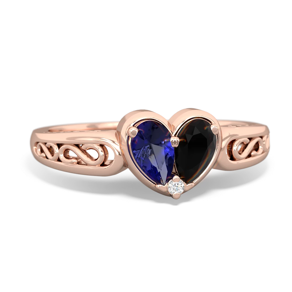 Lab Sapphire Filligree 'One Heart' 14K Rose Gold ring R5070