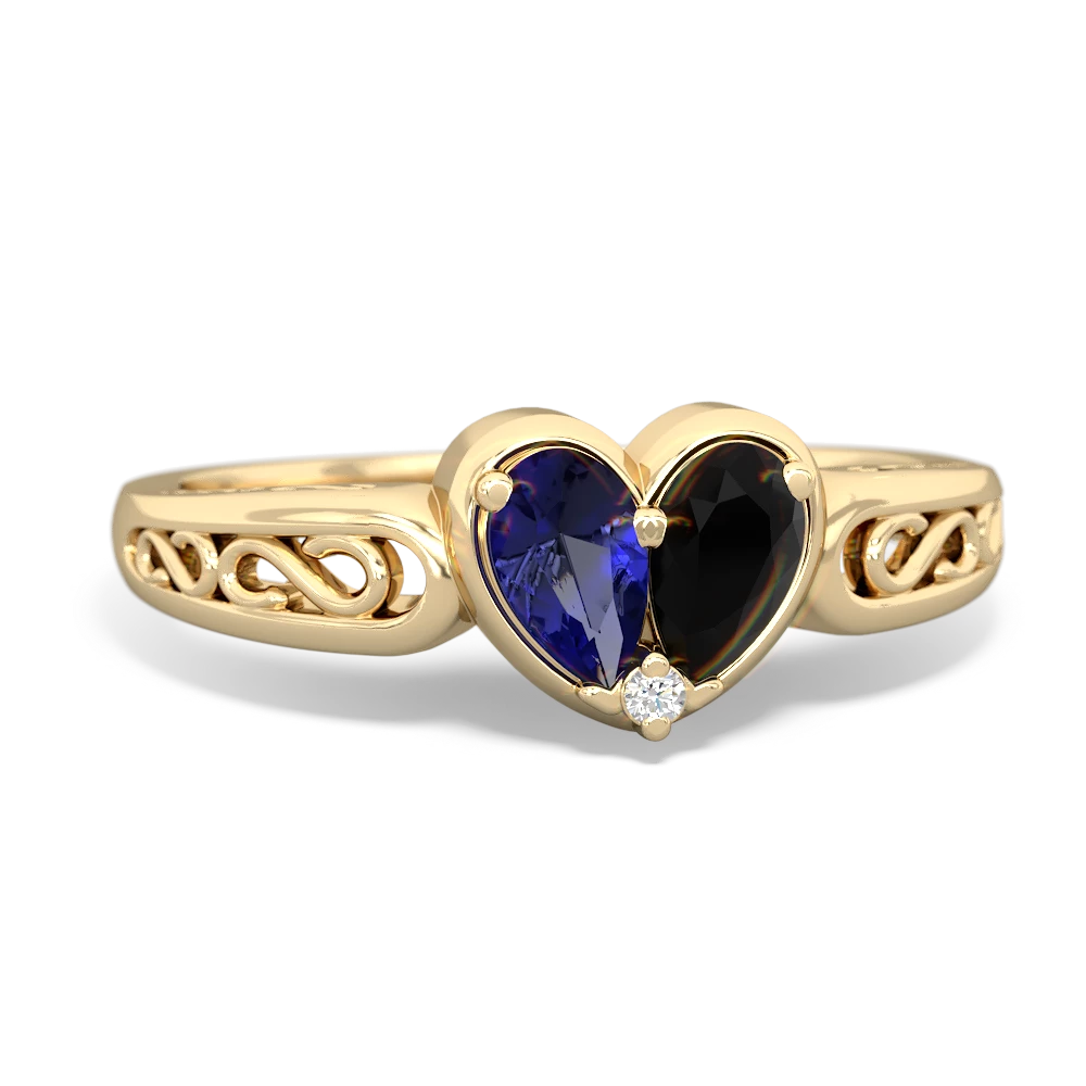 Lab Sapphire Filligree 'One Heart' 14K Yellow Gold ring R5070