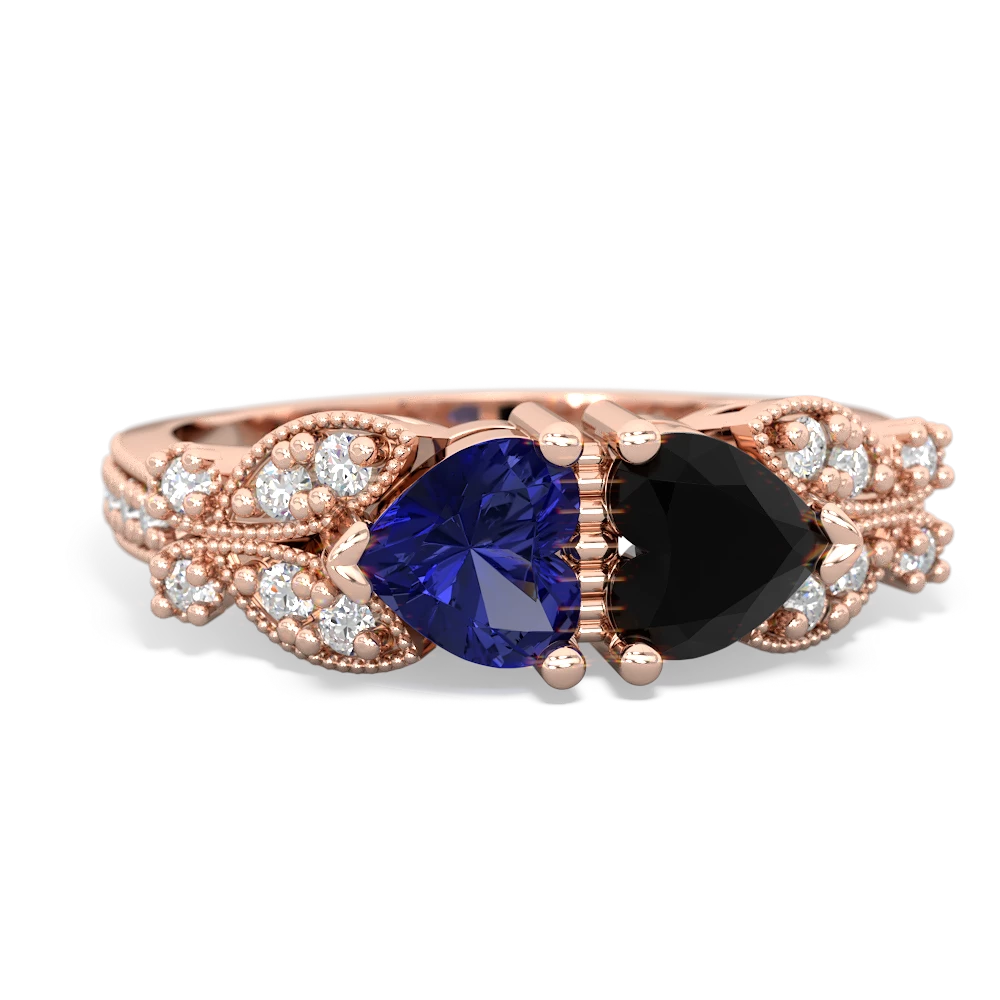 Lab Sapphire Diamond Butterflies 14K Rose Gold ring R5601