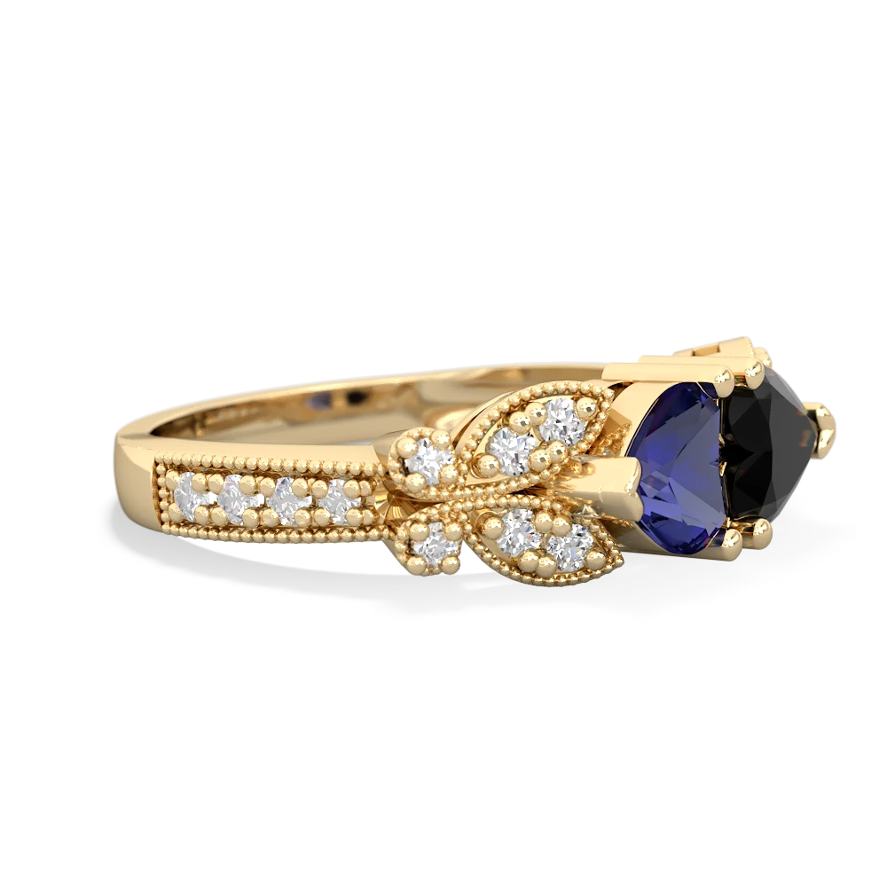 Lab Sapphire Diamond Butterflies 14K Yellow Gold ring R5601