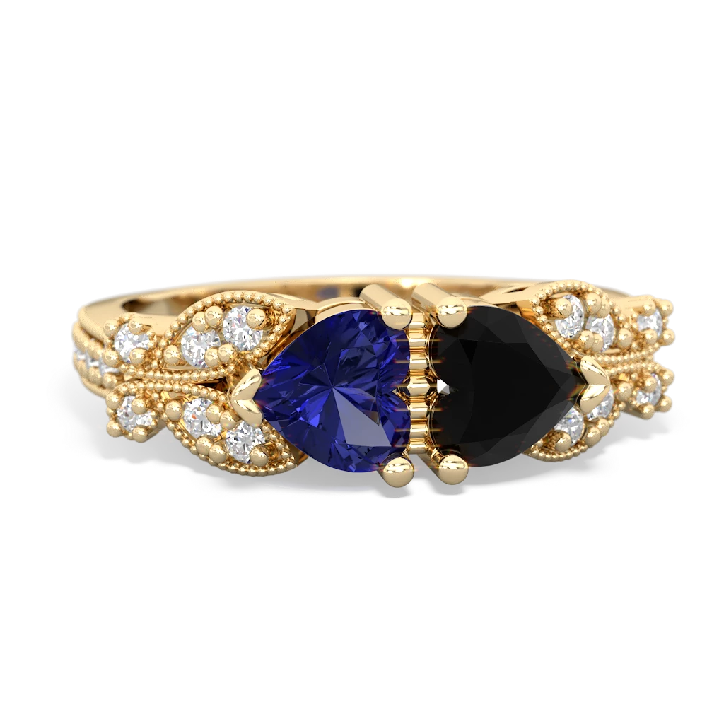 Lab Sapphire Diamond Butterflies 14K Yellow Gold ring R5601