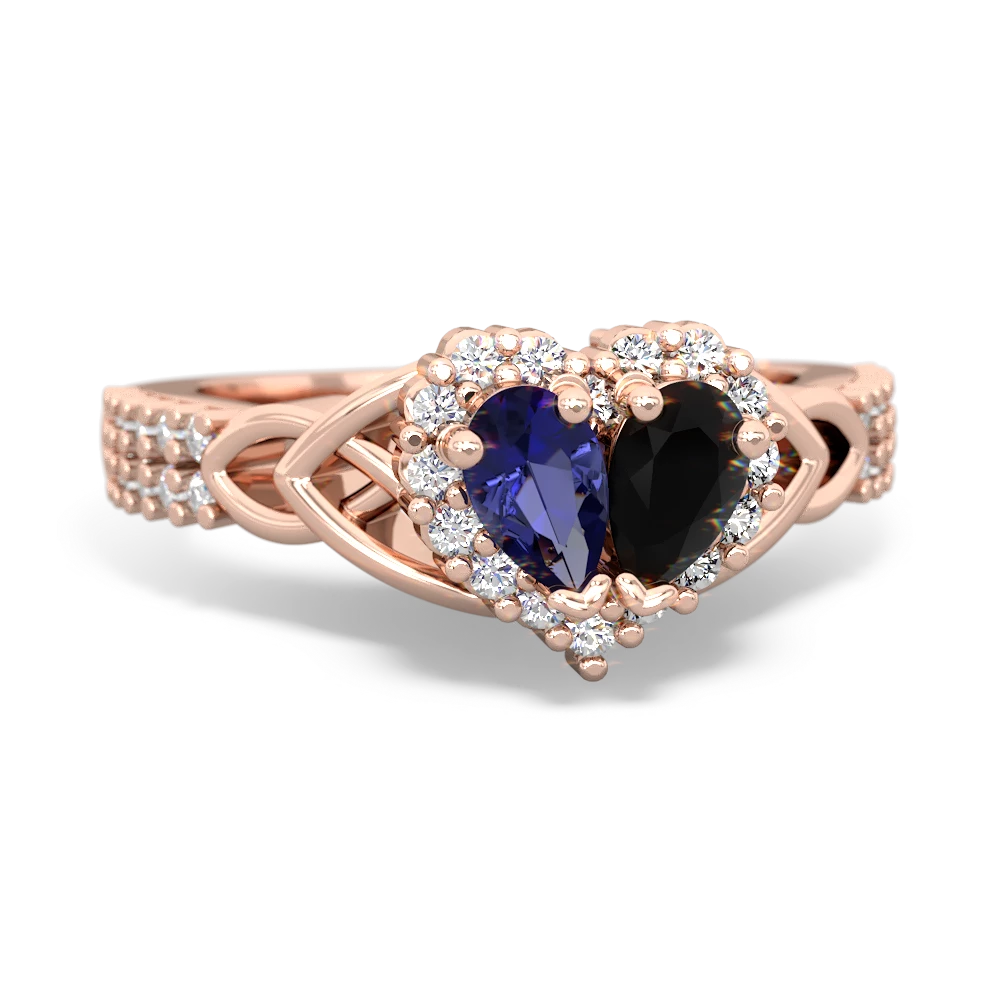 Lab Sapphire Celtic Knot Two Hearts As One 14K Rose Gold ring R2644HRT