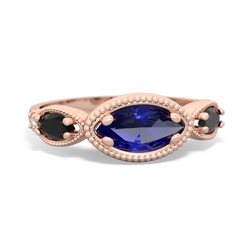 Lab Sapphire Milgrain Marquise 14K Rose Gold ring R5700