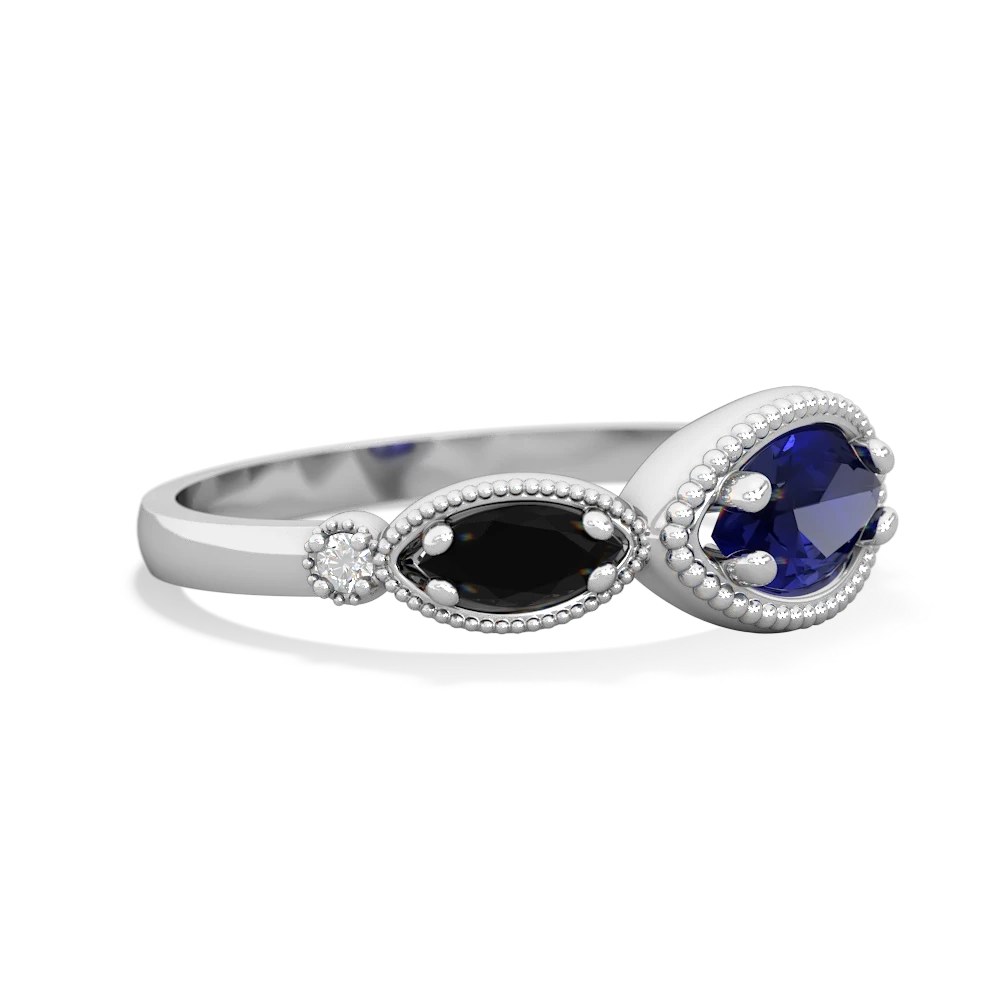 Lab Sapphire Milgrain Marquise 14K White Gold ring R5700