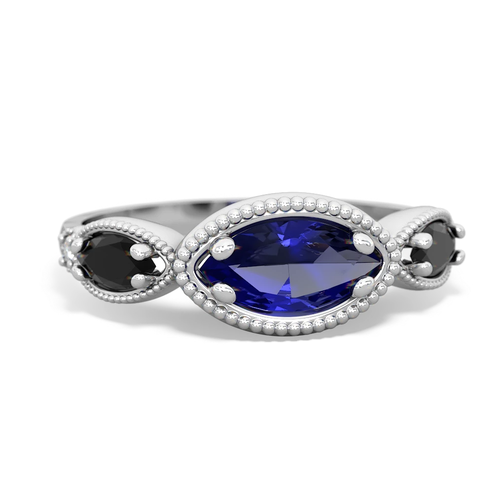 Lab Sapphire Milgrain Marquise 14K White Gold ring R5700