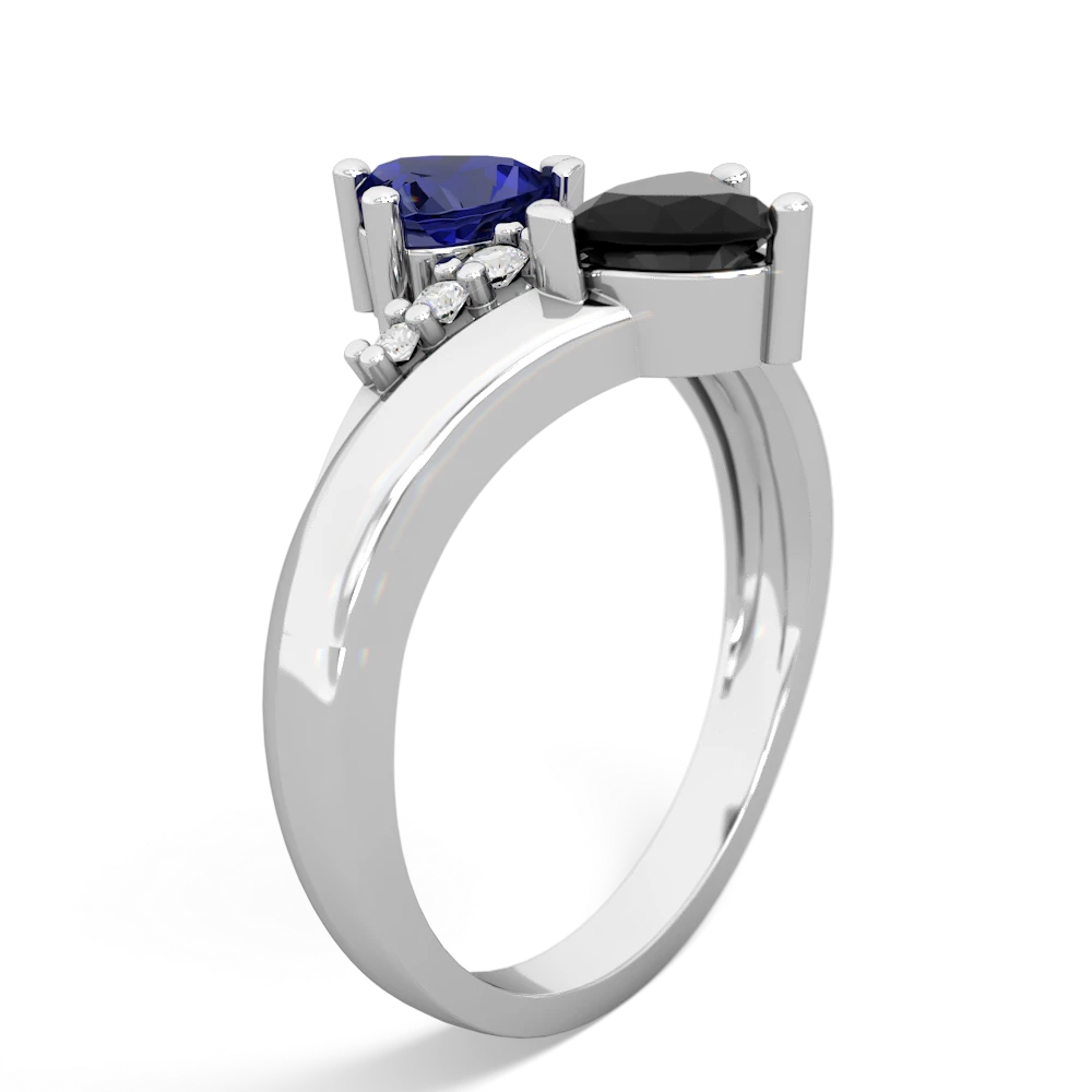 Lab Sapphire Heart To Heart 14K White Gold ring R2064