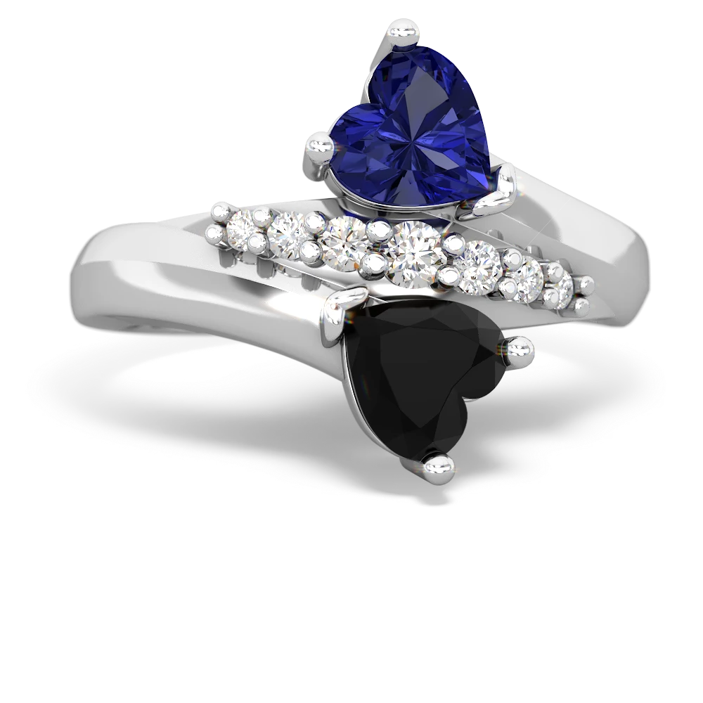 Lab Sapphire Heart To Heart 14K White Gold ring R2064