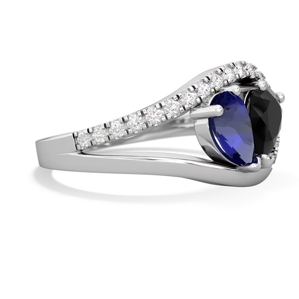 Lab Sapphire Nestled Heart Keepsake 14K White Gold ring R5650