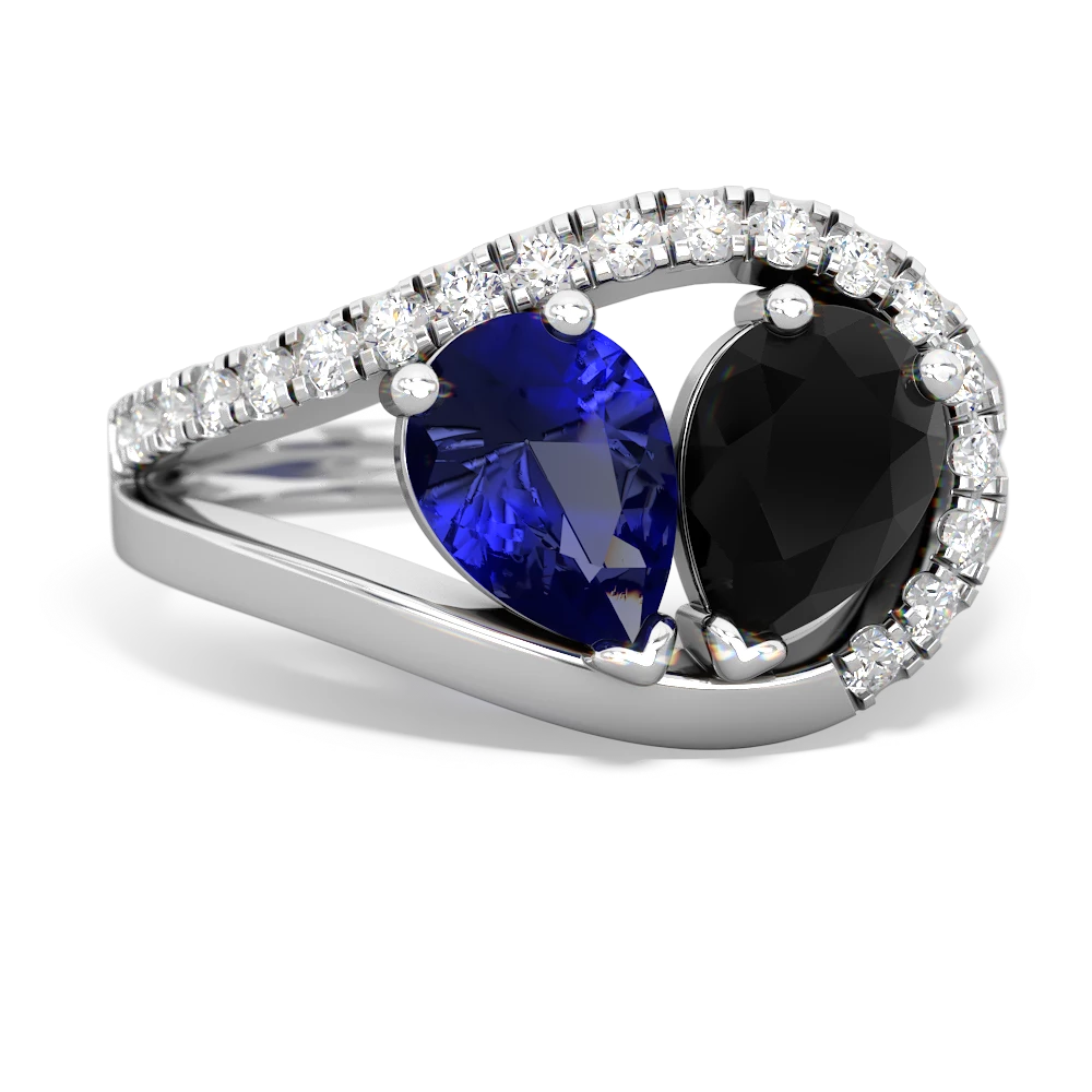 Lab Sapphire Nestled Heart Keepsake 14K White Gold ring R5650