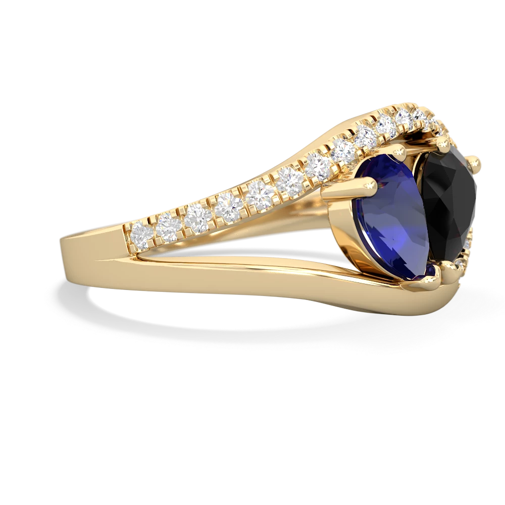 Lab Sapphire Nestled Heart Keepsake 14K Yellow Gold ring R5650