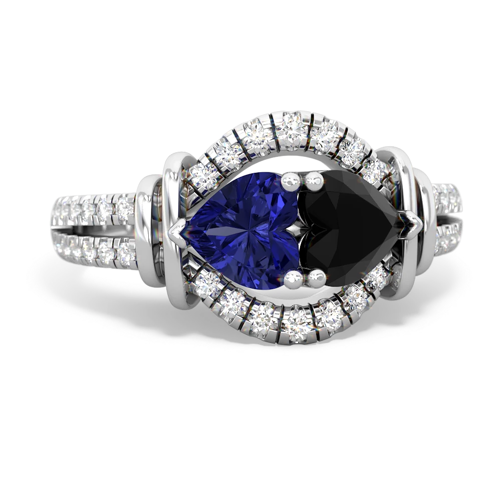 Lab Sapphire Art-Deco Keepsake 14K White Gold ring R5630