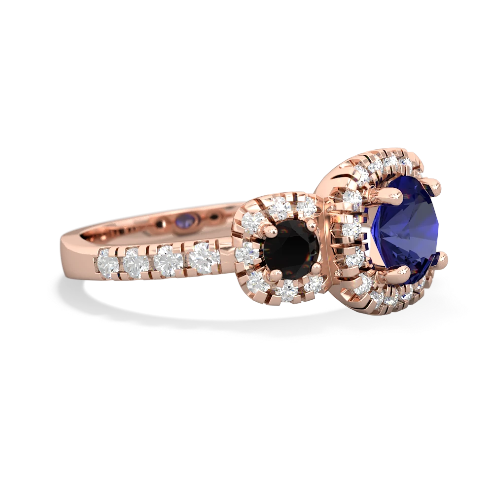 Lab Sapphire Regal Halo 14K Rose Gold ring R5350