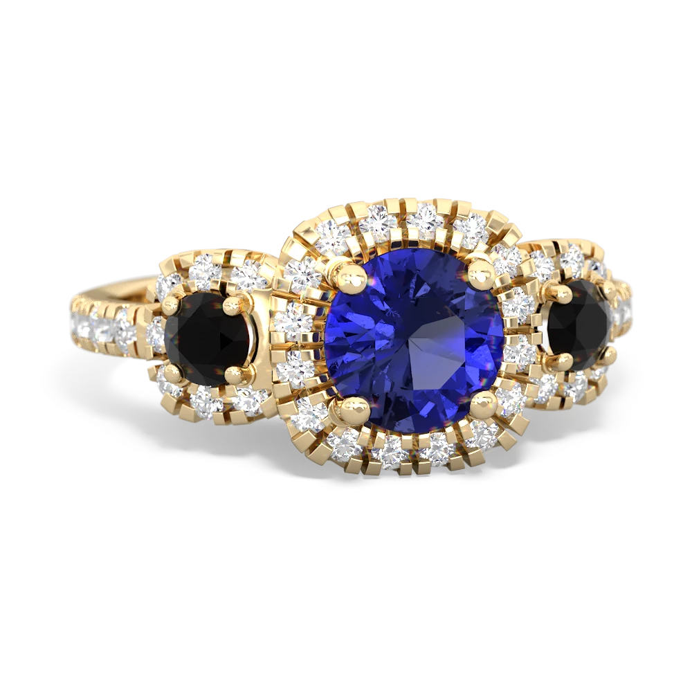 Lab Sapphire Regal Halo 14K Yellow Gold ring R5350