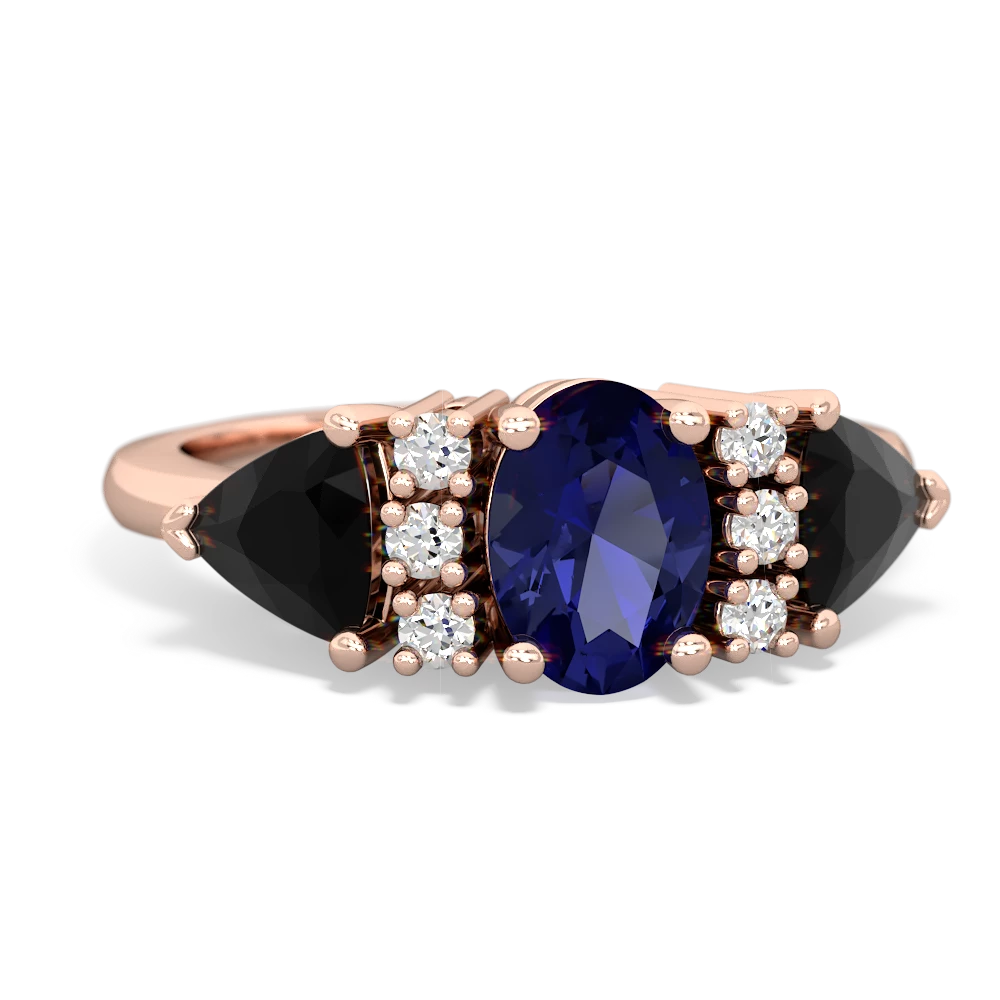 Lab Sapphire Antique Style Three Stone 14K Rose Gold ring R2186