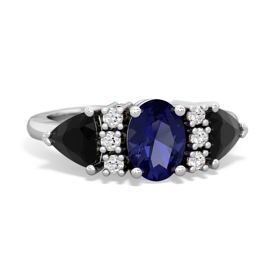 Lab Sapphire Antique Style Three Stone 14K White Gold ring R2186