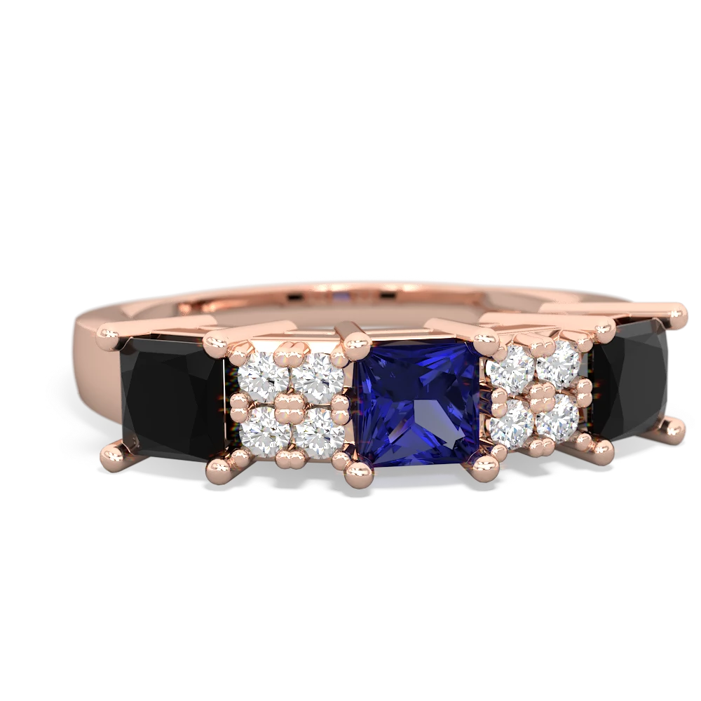 Lab Sapphire Three Stone Diamond Cluster 14K Rose Gold ring R2592