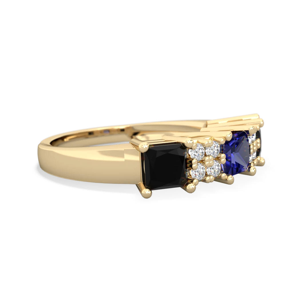 Lab Sapphire Three Stone Diamond Cluster 14K Yellow Gold ring R2592