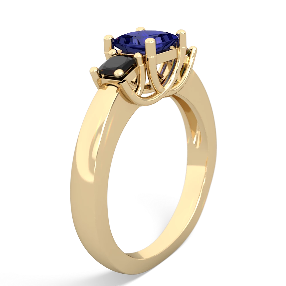 Lab Sapphire Three Stone Trellis 14K Yellow Gold ring R4015