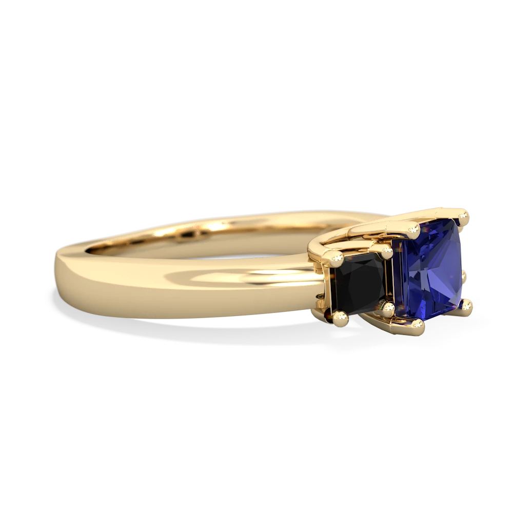 Lab Sapphire Three Stone Trellis 14K Yellow Gold ring R4015