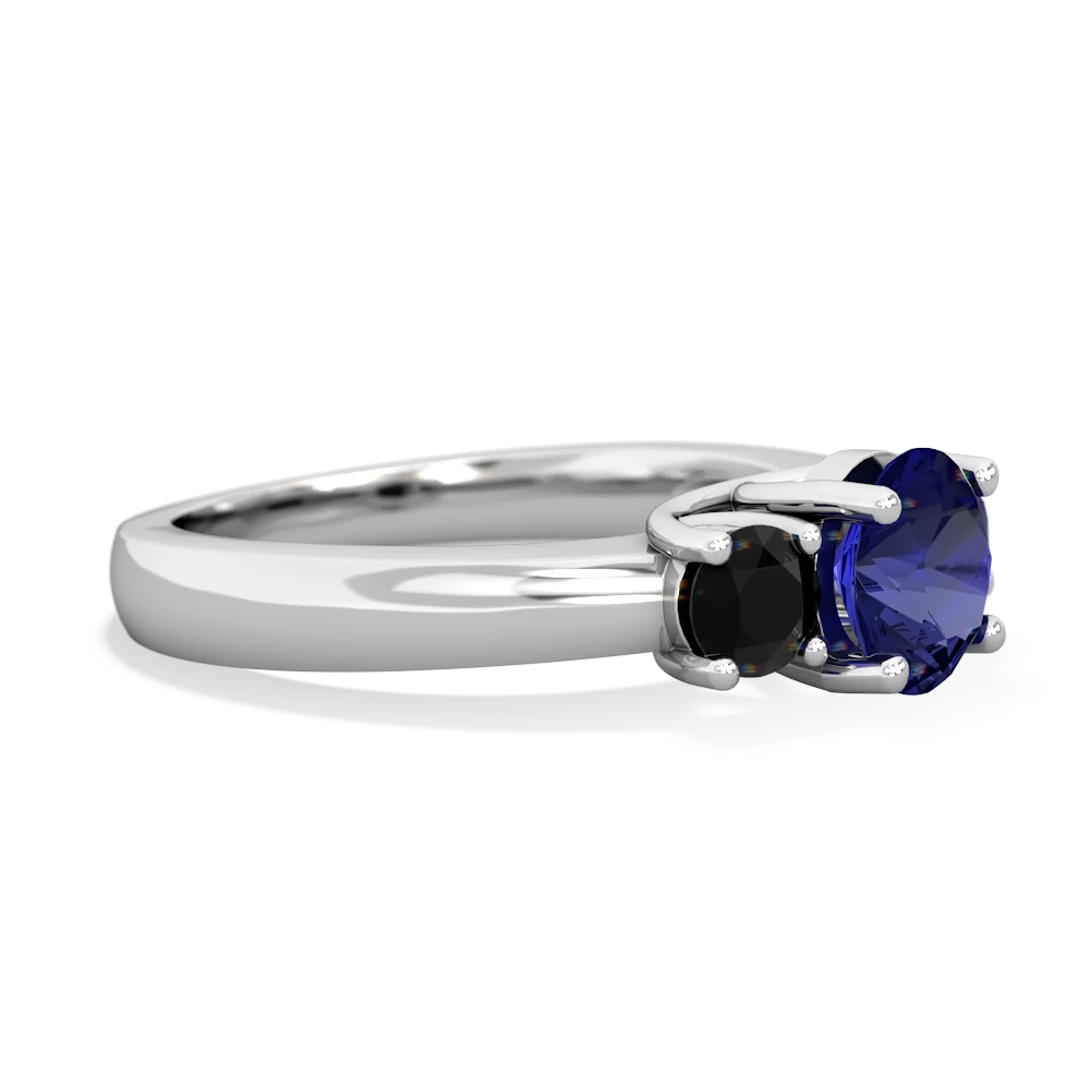 Lab Sapphire Three Stone Round Trellis 14K White Gold ring R4018