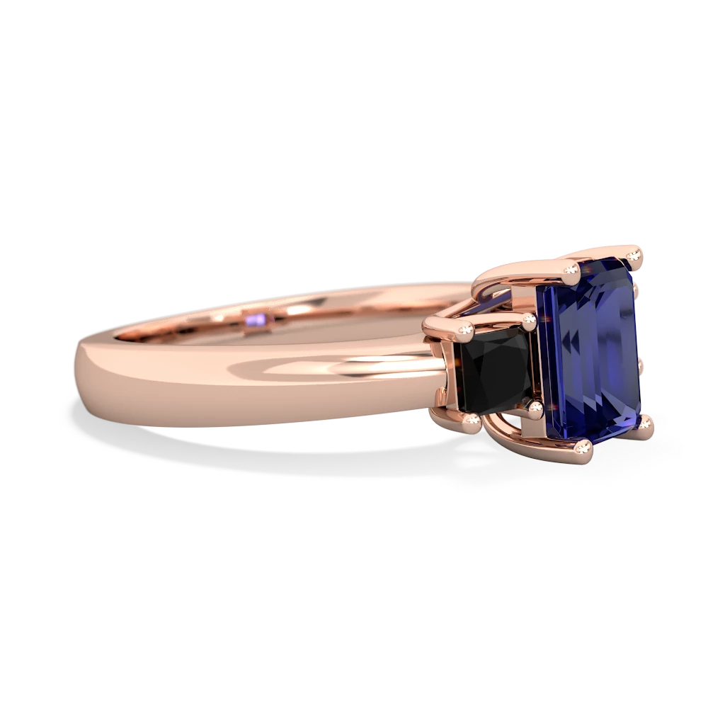 Lab Sapphire Three Stone Emerald-Cut Trellis 14K Rose Gold ring R4021