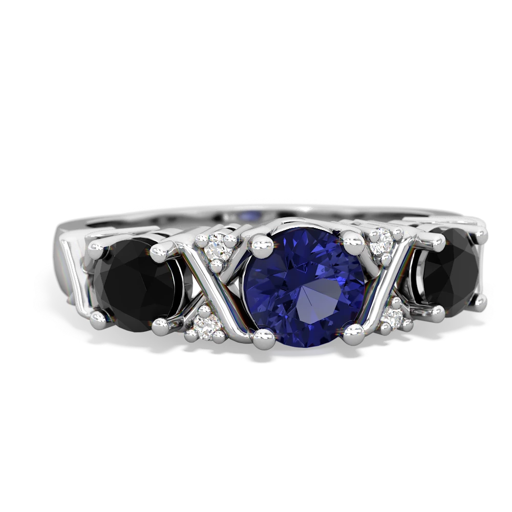 Lab Sapphire Hugs And Kisses 14K White Gold ring R5016