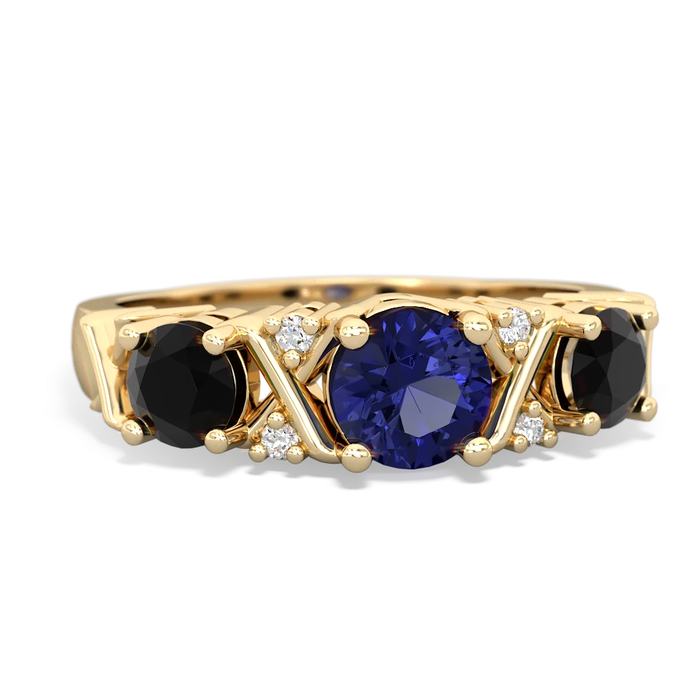 Lab Sapphire Hugs And Kisses 14K Yellow Gold ring R5016