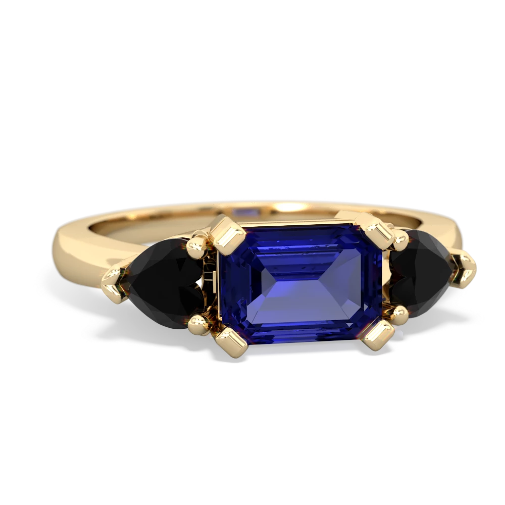 Lab Sapphire Three Stone 14K Yellow Gold ring R5235