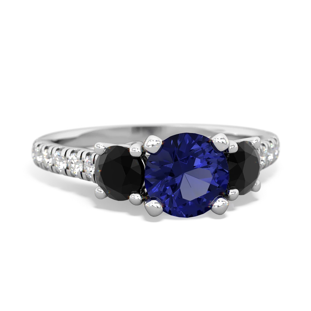 Lab Sapphire Pave Trellis 14K White Gold ring R5500