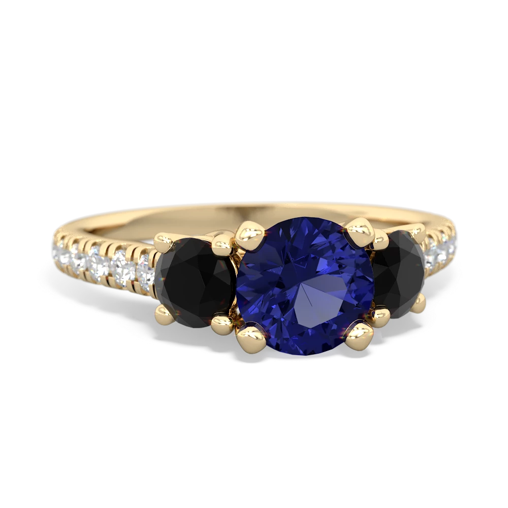 Lab Sapphire Pave Trellis 14K Yellow Gold ring R5500