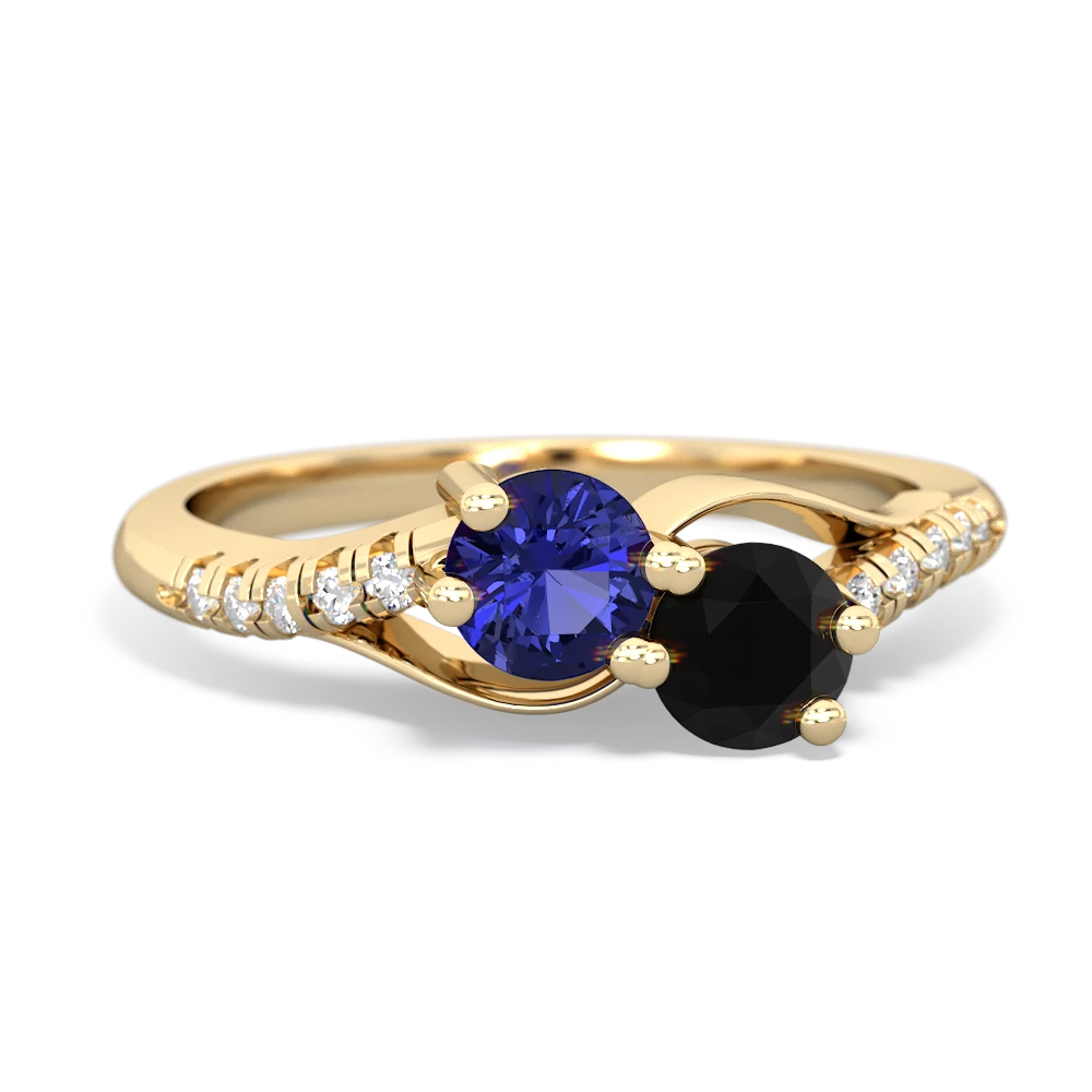 Lab Sapphire Infinity Pave Two Stone 14K Yellow Gold ring R5285