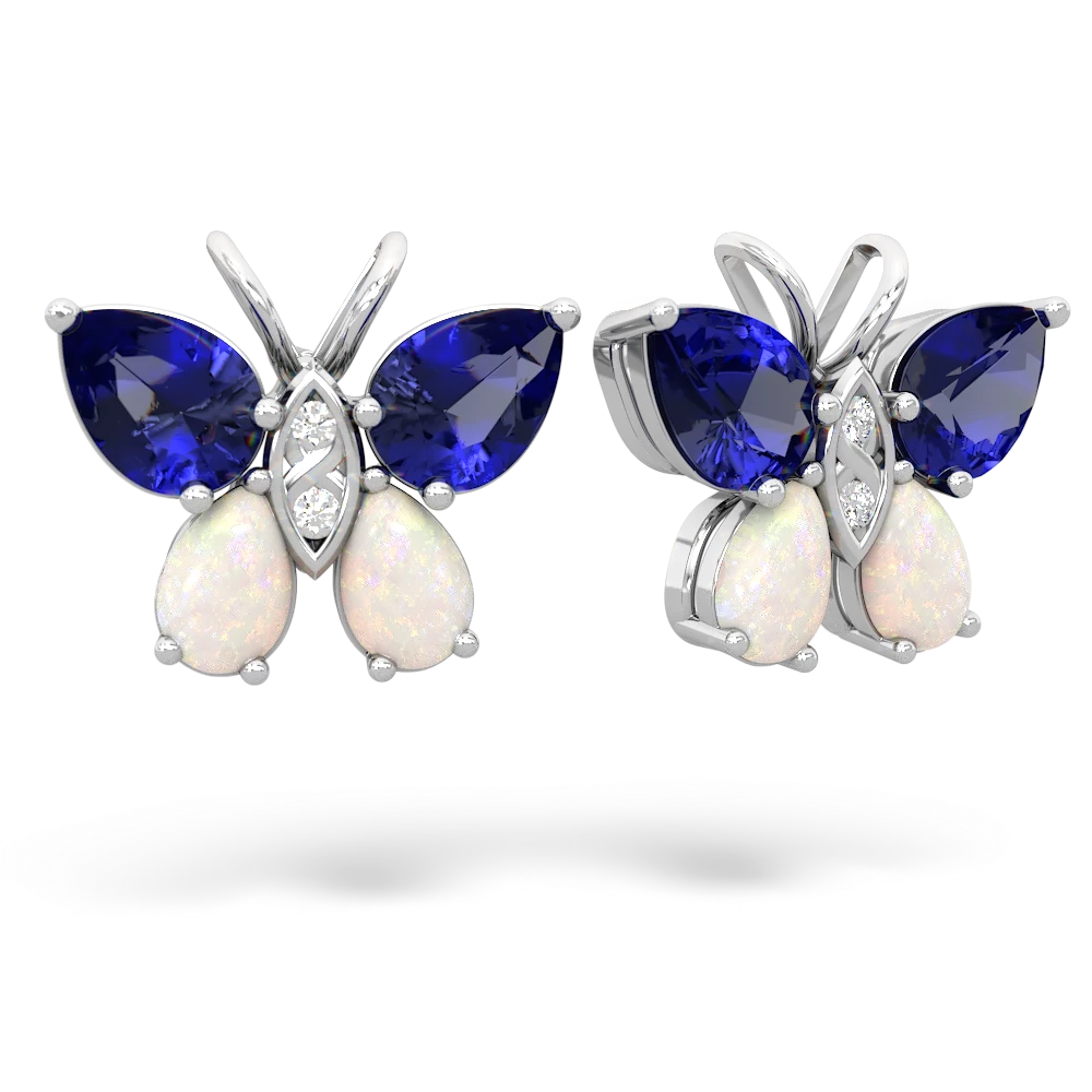 Lab Sapphire Butterfly 14K White Gold earrings E2215