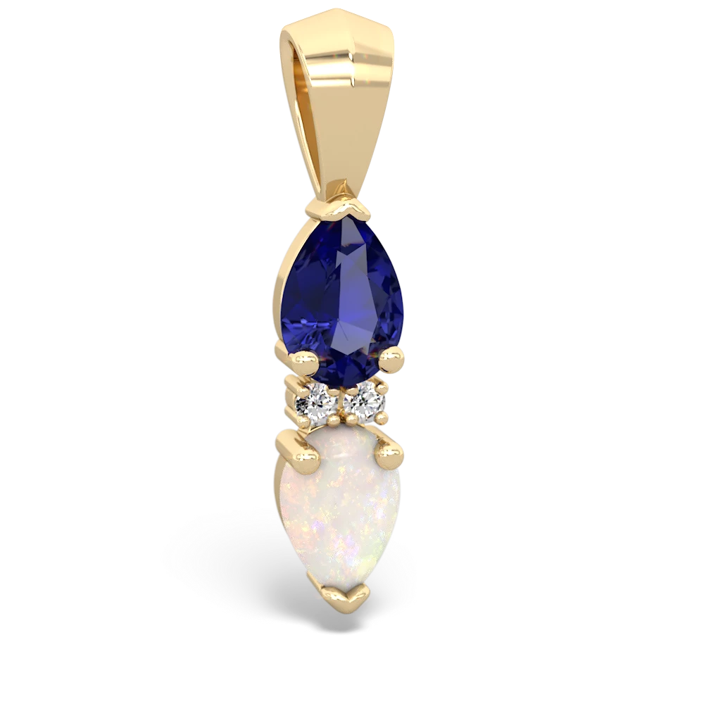 Lab Sapphire Bowtie Drop 14K Yellow Gold pendant P0865