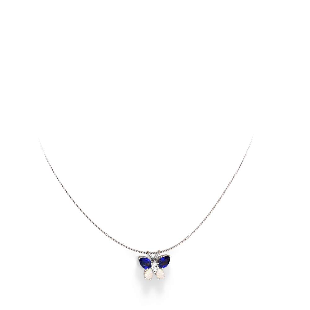 Lab Sapphire Butterfly 14K White Gold pendant P2215