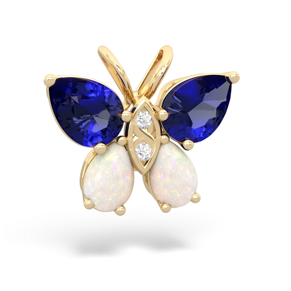 Lab Sapphire Butterfly 14K Yellow Gold pendant P2215