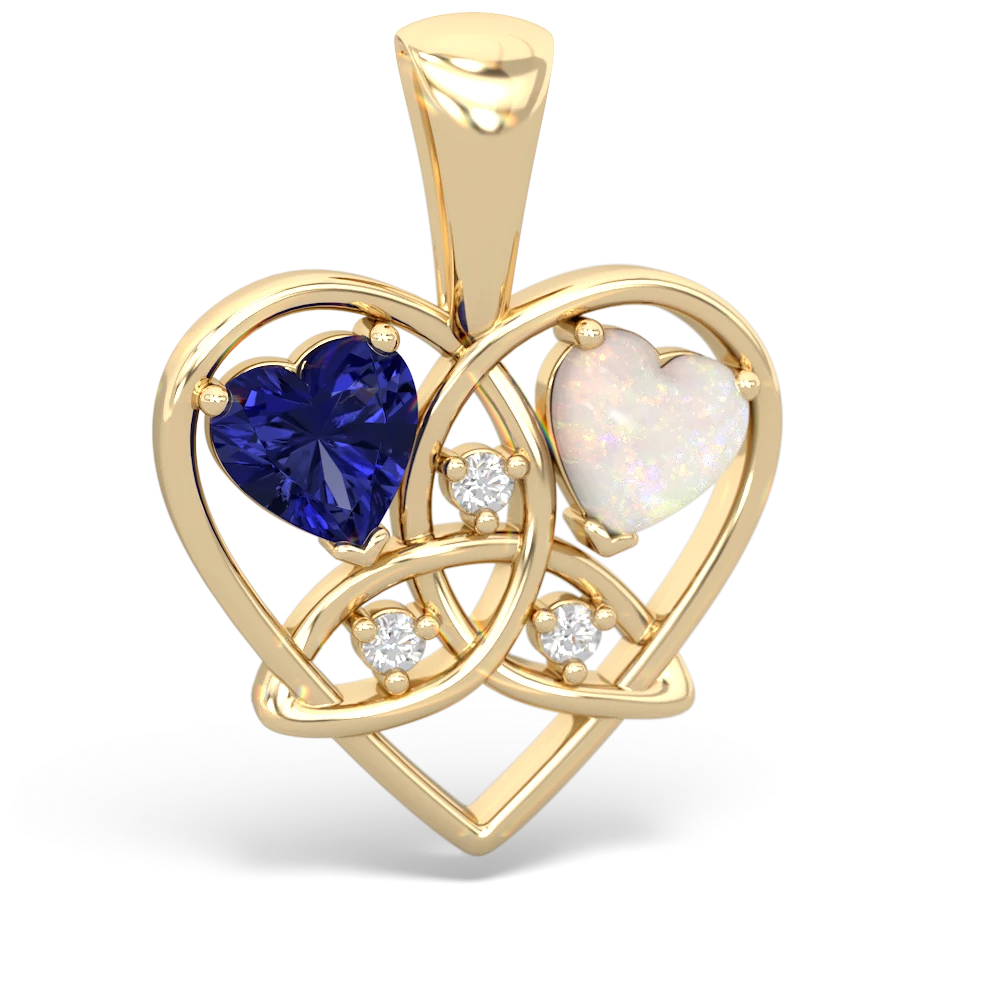 Lab Sapphire Celtic Trinity Heart 14K Yellow Gold pendant P5331