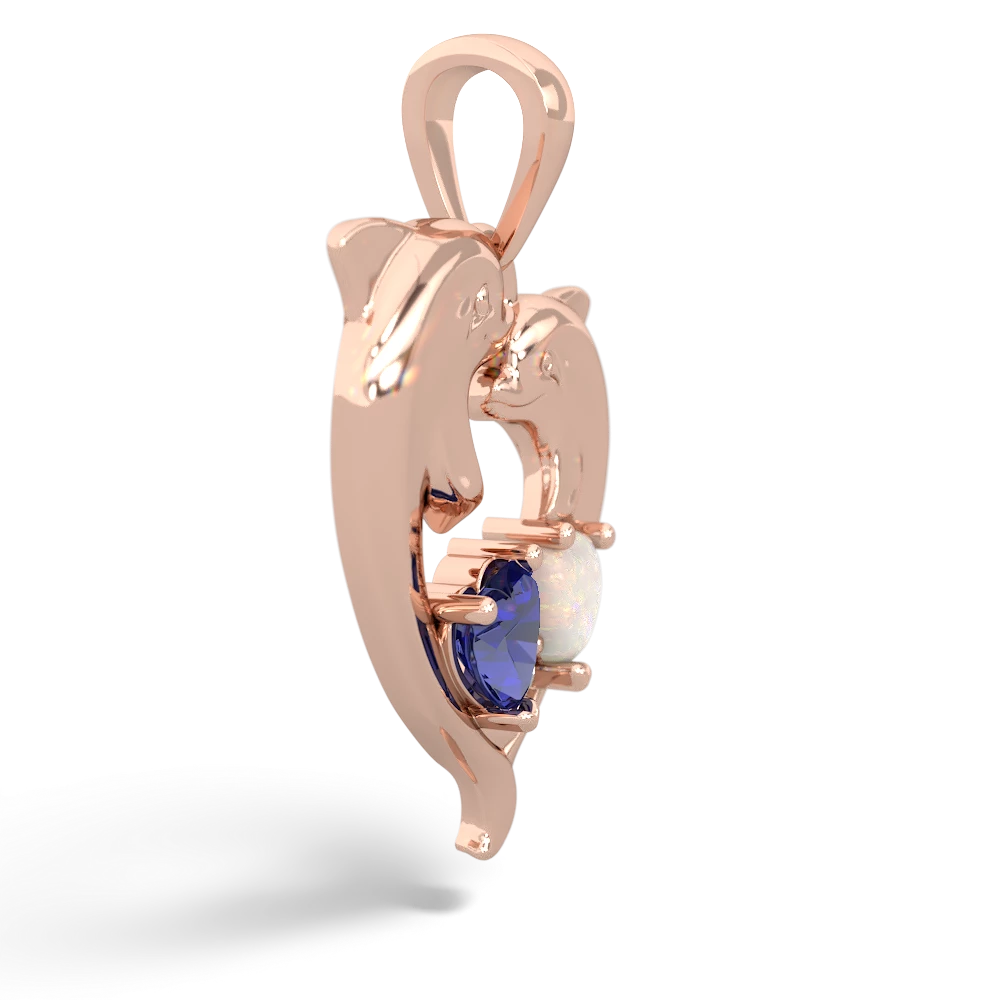 Lab Sapphire Dolphin Heart 14K Rose Gold pendant P5820