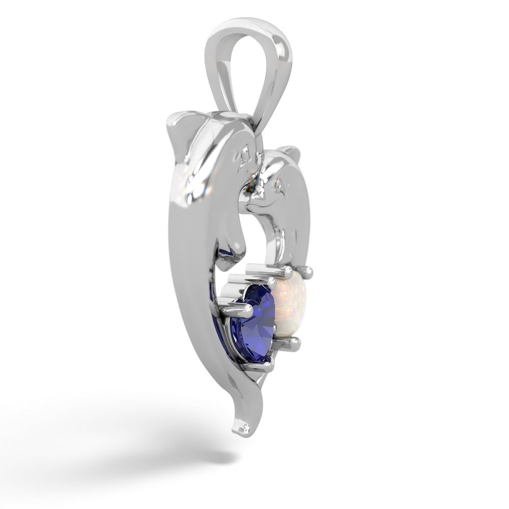 Lab Sapphire Dolphin Heart 14K White Gold pendant P5820