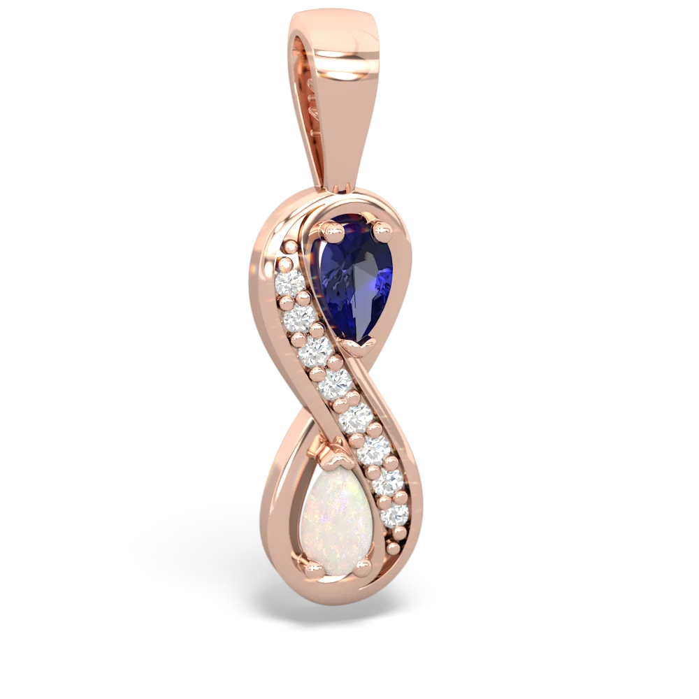 Lab Sapphire Diamond Infinity 14K Rose Gold pendant P5390