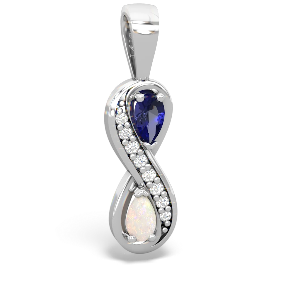 Lab Sapphire Diamond Infinity 14K White Gold pendant P5390