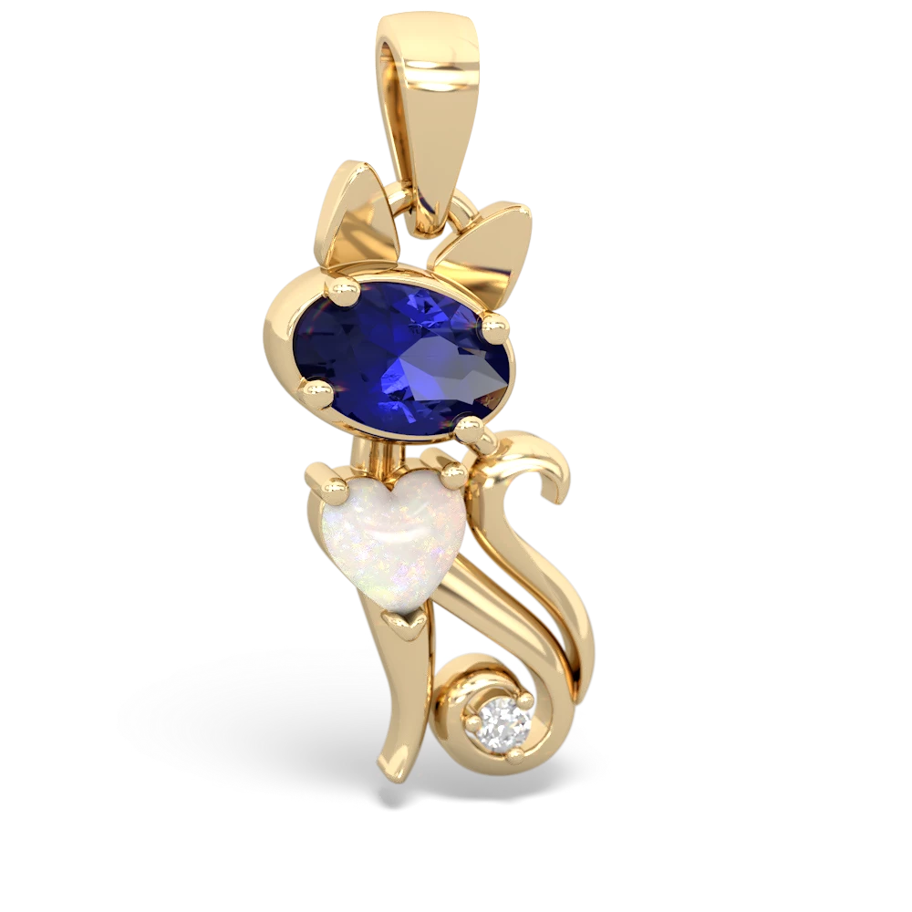 Lab Sapphire Kitten 14K Yellow Gold pendant P5780