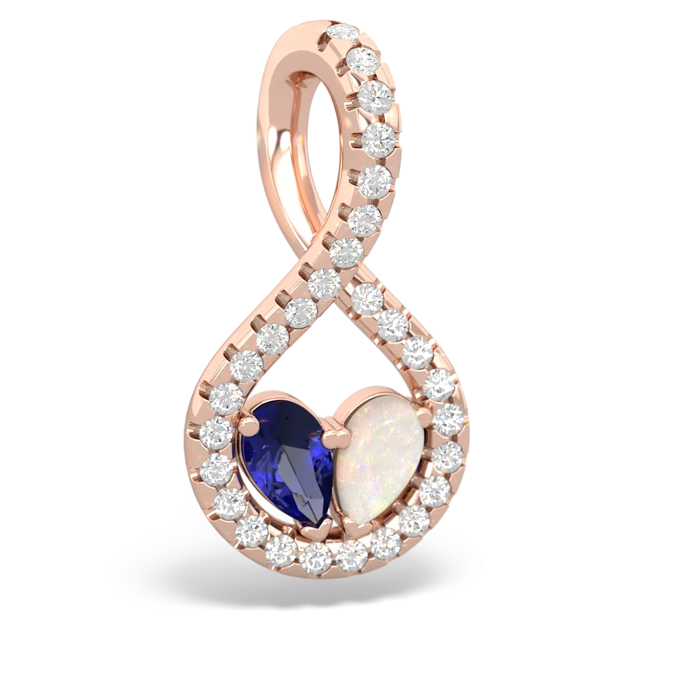 Lab Sapphire Pave Twist 'One Heart' 14K Rose Gold pendant P5360