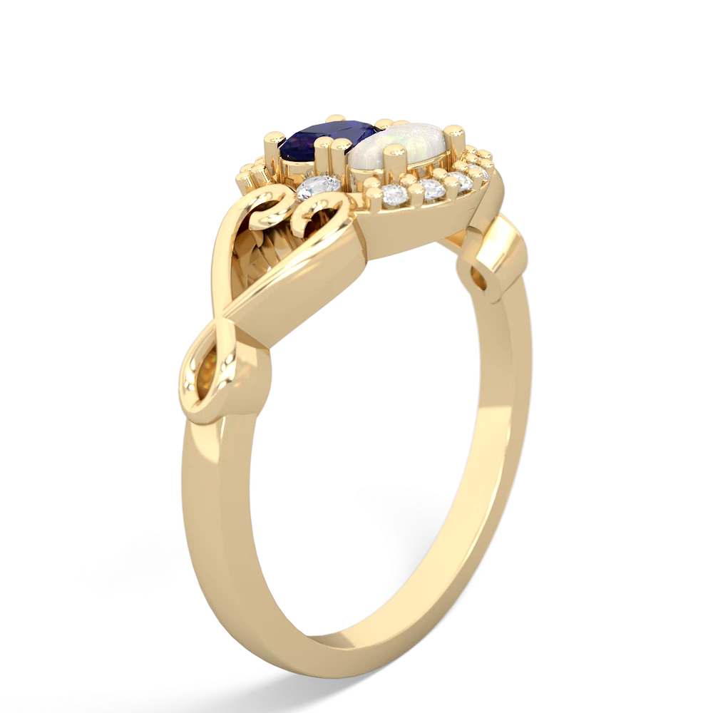 Lab Sapphire Love Nest 14K Yellow Gold ring R5860