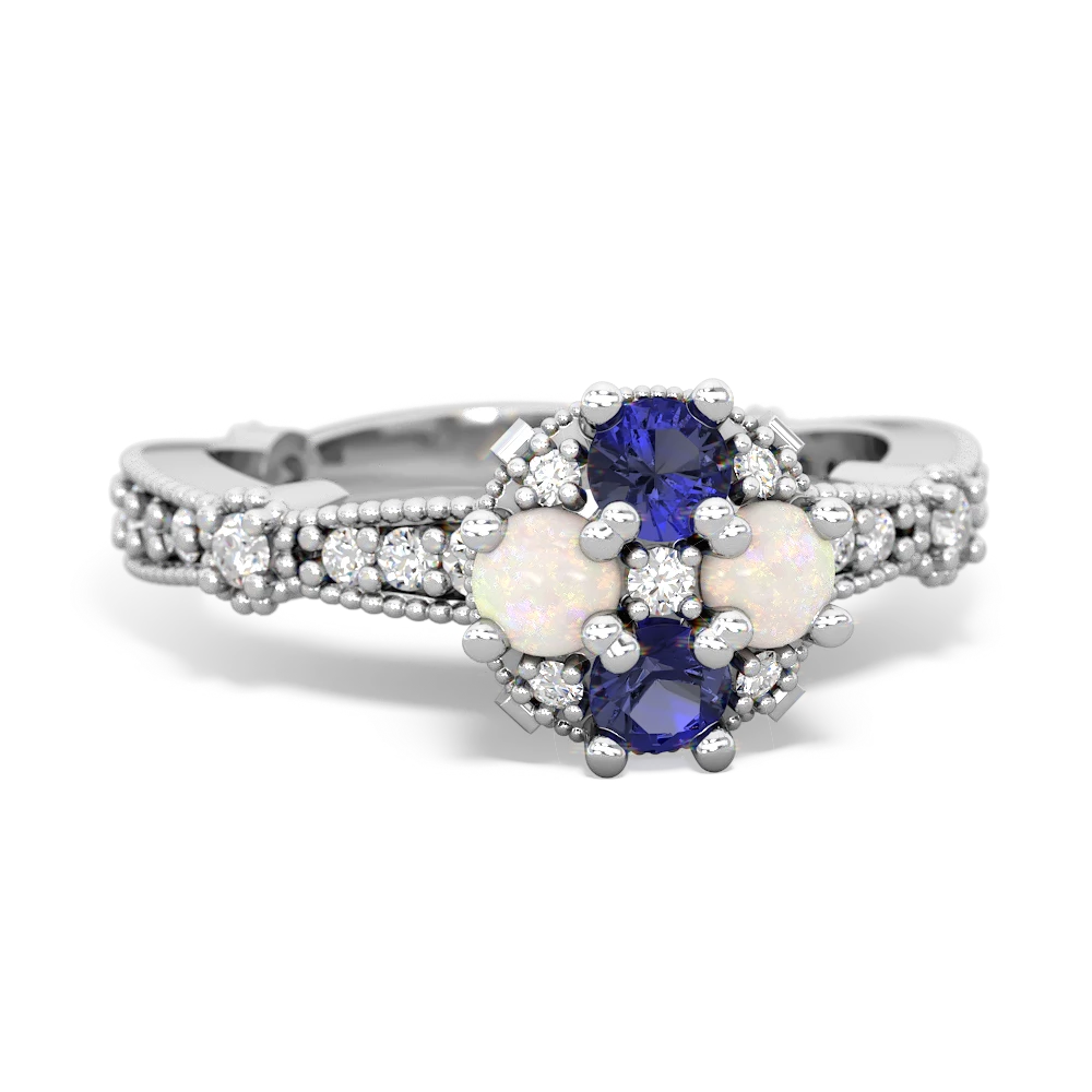 Lab Sapphire Sparkling Tiara Cluster 14K White Gold ring R26293RD