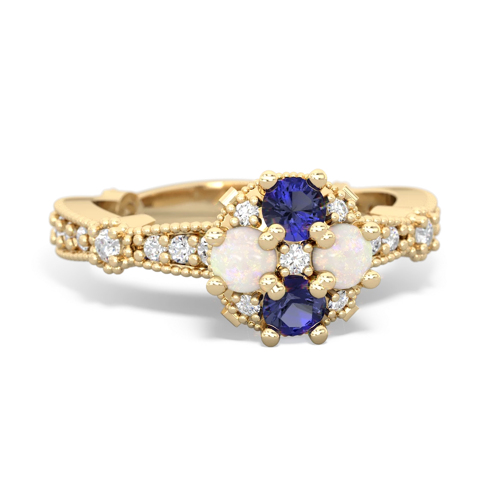 Lab Sapphire Sparkling Tiara Cluster 14K Yellow Gold ring R26293RD